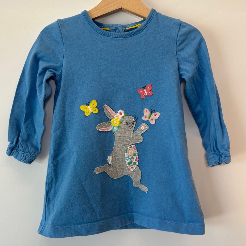 Baby Boden Spring Bunny‎ Butterfly Appliqué Long Sleeve Cotton Dress 12-18m 86cm